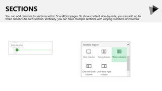 SECTIONS
You can add columns to sections within SharePoint pages. To show content side-by-side, you can add up to
three co...