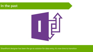 SharePoint designer has been the go to solution for data entry, it’s now time to transition
In the past
 