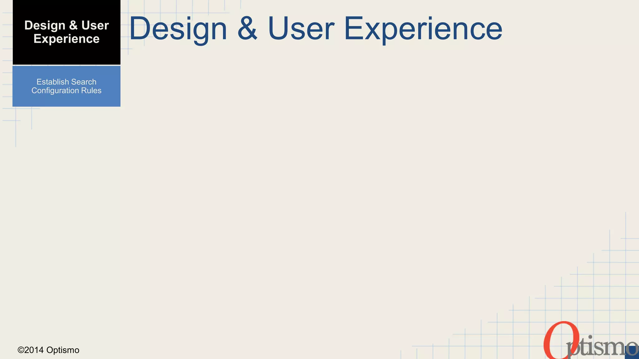 Design & User Design & User Experience 
Experience 
Establish Search 
Configuration Rules 
©2014 Optismo 
 