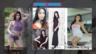 Usher - MODEL
Lionne Wilson
JAKARTA 25 THN | 170/ 53 KG
Model Majalah HIN - Photoshoot
USHER Honda - BMW
 