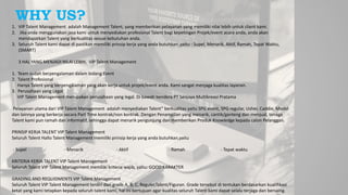 1. VIP Talent Management adalah Management Talent, yang memberikan pelayanan yang memiliki nilai lebih untuk client kami.
2. Jika anda menggunakan jasa kami untuk menyediakan profesional Talent bagi kepetingan Projek/event acara anda, anda akan
mendapatkan Talent yang berkualitas sesuai kebutuhan anda.
3. Seluruh Talent kami dapat di pastikan memiliki prinsip kerja yang anda butuhkan ,yaitu : Supel, Menarik, Aktif, Ramah, Tepat Waktu,
(SMART)
3 HAL YANG MENJADI NILAI LEBIH, VIP Talent Management
1. Team sudah berpengalaman dalam bidang Event
2. Talent Profesional
Hanya Talent yang berpengalaman yang akan kerja untuk projek/event anda. Kami sangat menjaga kualitas layanan.
3. Perusahaan yang Legal
VIP Talent Management merupakan perusahaan yang legal. Di bawah bendera PT Senjaya Multikreasi Pratama
Pelayanan utama dari VIP Talent Management adalah menyediakan Talent” berkualitas yaitu SPG event, SPG regular, Usher, Caddie, Model
dan lainnya yang berkerja secara Part Time kontrak/non kontrak. Dengan Penampilan yang menarik, cantik/ganteng dan menjual, tenaga
Talent kami pun ramah dan informatif, sehingga dapat menarik pengunjung dan memberikan Produk Knowledge kepada calon Pelanggan.
PRINSIP KERJA TALENT VIP Talent Management
Seluruh Talent Hallo Talent Management memiliki prinsip kerja yang anda butuhkan,yaitu
- Supel - Menarik - Aktif - Ramah - Tepat waktu
KRITERIA KERJA TALENT VIP Talent Management
Seluruh Talent VIP Talent Management memiliki kriteria wajib, yaitu: GOOD KARAKTER
GRADING AND REQUIDMENTS VIP Talent Management
Seluruh Talent VIP Talent Management terdiri dari grade A, B, C, Reguler,Talent/Figuran. Grade tersebut di tentukan berdasarkan kualifikasi
ketat yang kami tetapkan kepada seluruh talent kami, hal ini bertujuan agar kualitas seluruh Talent kami dapat selalu terjaga dan bersaing.
WHY US?
 
