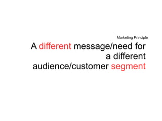 A  different  message/need for a different audience/customer  segment Marketing Principle 