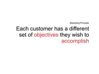 Each customer has a different set of  objectives  they wish to  accomplish Marketing Principle 