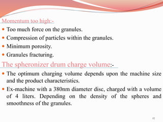 Momentum too high:- 
 Too much force on the granules. 
 Compression of particles within the granules. 
 Minimum porosit...