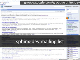 groups.google.com/groups/sphinx-devsphinx-dev mailing list11