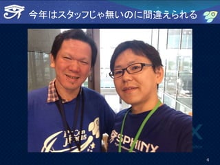 今年はスタッフじゃ無いのに間違えられる
4
 