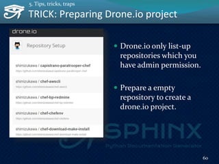  Drone.io only list-up
repositories which you
have admin permission.
 Prepare a empty
repository to create a
drone.io pr...