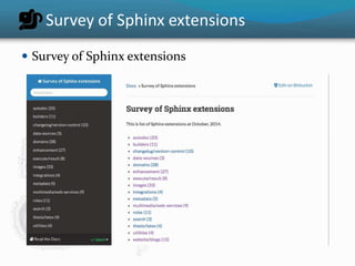 Survey of Sphinx extensions 
 Survey of Sphinx extensions 
 