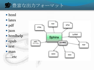 Nʳե`ޥå
? html
? latex
? pdf
? json
? htmlhelp
? epub
? text
? man
.......etc
 