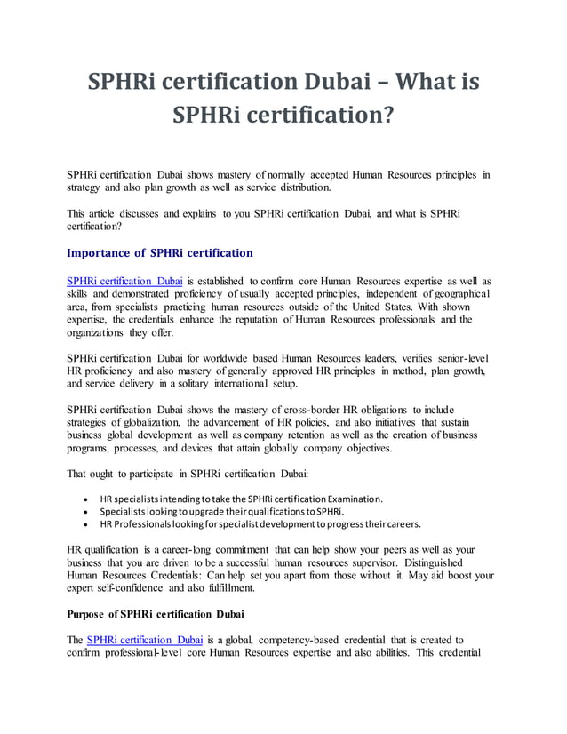 SPHRi certification Dubai What is SPHRi certification? PDF