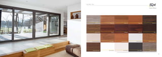 C O L O R I P V C
Eiche Rustikal Macore Mahagoni Rosewood Braun
Cremeweiss RAL 9001 Winchester Streifendouglasie Weiss RAL 9010 Standard Golden Oak
Standard Nussbaum Bianco Massa Avorio Massa Alux - DB703 Sheffield Oak Grey
Sheffield Oak Shogun AC Shogun AD Shogun AF Mooreiche
Tutti i colori sono puramente indicativi. Per ordini fare riferimento ai campionari. Per tutti i colori aggiornati si rimanda al sito internet www.spifinestre.it
27
 