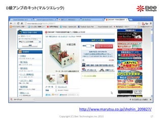 D級アンプのキット(マルツエレック)
http://www.marutsu.co.jp/shohin_209827/
17Copyright (C) Bee Technologies Inc.2013
 