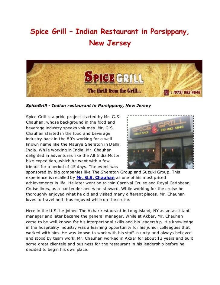 Spice Grill restaurant in new jersey, indian restaurant in new jersey