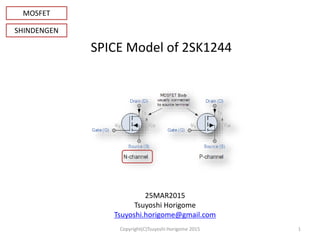 25MAR2015
Tsuyoshi Horigome
Tsuyoshi.horigome@gmail.com
1Copyright(C)Tsuyoshi Horigome 2015
SPICE Model of 2SK1244
MOSFET
SHINDENGEN
 