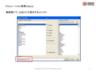 シミュレーション結果(PSpice)
軸変換にて、[K]を[℃]で表示する⇒T-273
8Copyright (C) Siam Bee Technologies 2015
 