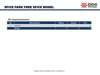 SPICE PARK FREE SPICE MODEL
No. Manufacturer PSpice LTspice Pcs.
1 MURATA 1 1 2
TOTAL 1 1 2
All Rights Reserved Copyright ...