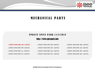 M E C H A N I C A L P A R T S
All Rights Reserved Copyright (C) Bee Technologies Inc.
U P D A T E S P I C E P A R K J A N 2 0 1 8
UPDATE SPICE PARK JAN : 4,792 PCS.
UPDATE SPICE PARK APR : 0,000 PCS.
UPDATE SPICE PARK JUL : 0,000 PCS.
UPDATE SPICE PARK OCT : 0,000 PCS.
UPDATE SPICE PARK FEB : 0,000 PCS.
UPDATE SPICE PARK MAY : 0,000 PCS.
UPDATE SPICE PARK AUG : 0,000 PCS.
UPDATE SPICE PARK NOV : 0,000 PCS.
UPDATE SPICE PARK MAR : 0,000 PCS.
UPDATE SPICE PARK JUN : 0,000 PCS.
UPDATE SPICE PARK SEP : 0,000 PCS.
UPDATE SPICE PARK DEC : 0,000 PCS.
http://www.spicepark.info
 