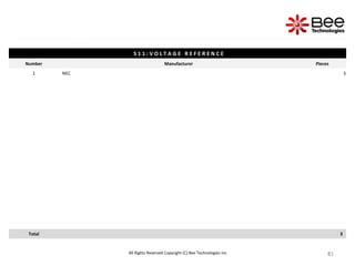 81
81
81
81
81
81
81
81
81
81
81
All Rights Reserved Copyright (C) Bee Technologies Inc.
S 1 1 : V O L T A G E R E F E R E N C E
Number Manufacturer Pieces
1 NEC 3
Total 3
 