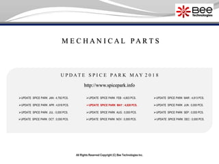 M E C H A N I C A L P A R T S
All Rights Reserved Copyright (C) Bee Technologies Inc.
U P D A T E S P I C E P A R K M A Y 2 0 1 8
UPDATE SPICE PARK JAN : 4,792 PCS.
UPDATE SPICE PARK APR : 4,818 PCS.
UPDATE SPICE PARK JUL : 0,000 PCS.
UPDATE SPICE PARK OCT : 0,000 PCS.
UPDATE SPICE PARK FEB : 4,803 PCS.
UPDATE SPICE PARK MAY : 4,828 PCS.
UPDATE SPICE PARK AUG : 0,000 PCS.
UPDATE SPICE PARK NOV : 0,000 PCS.
UPDATE SPICE PARK MAR : 4,813 PCS.
UPDATE SPICE PARK JUN : 0,000 PCS.
UPDATE SPICE PARK SEP : 0,000 PCS.
UPDATE SPICE PARK DEC : 0,000 PCS.
http://www.spicepark.info
 