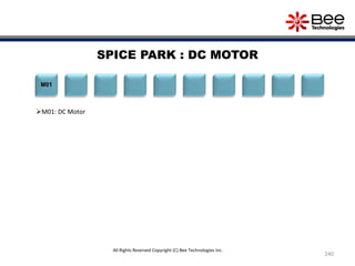 240
SPICE PARK : DC MOTOR
M01
M01: DC Motor
All Rights Reserved Copyright (C) Bee Technologies Inc.
 