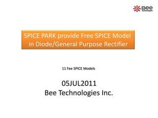 SPICE PARK provide Free SPICE Model  in Diode/General Purpose Rectifier 11 Fee SPICE Models 05JUL2011 Bee Technologies Inc. 