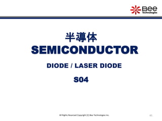 45
半導体
SEMICONDUCTOR
S04
All Rights Reserved Copyright (C) Bee Technologies Inc.
DIODE / LASER DIODE
 