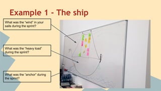Example 1 - The ship 
What was the “wind” in your 
sails during the sprint? 
What was the “heavy load” 
during the sprint? 
What was the “anchor” during 
the sprint? 
 