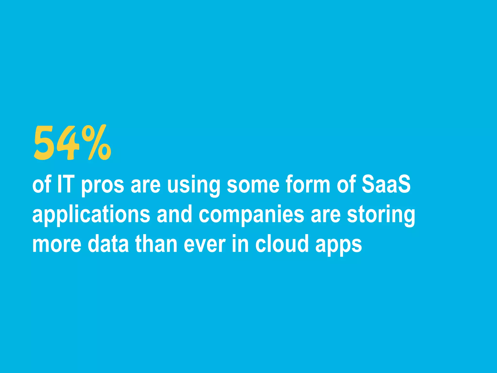 54%
of IT pros are using some form of SaaS
applications and companies are storing
more data than ever in cloud apps
 
