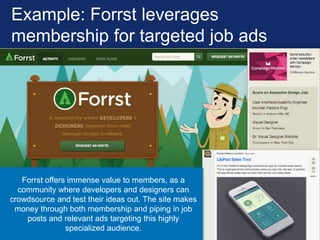 Example: Forrst leverages
membership for targeted job ads




     Forrst offers immense value to members, as a
   communi...