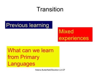 Transition Previous learning Mixed experiences What can we learn from Primary Languages 