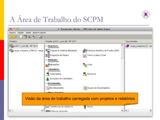 A Área de Trabalho do SCPM Visão da área de trabalho carregada com projetos e relatórios 