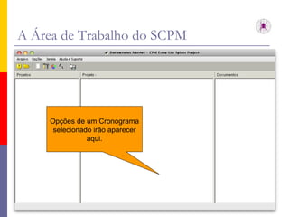 A Área de Trabalho do SCPM Opções de um Cronograma selecionado irão aparecer aqui. 
