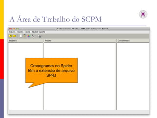 A Área de Trabalho do SCPM Cronogramas no Spider têm a extensão de arquivo SPRJ 