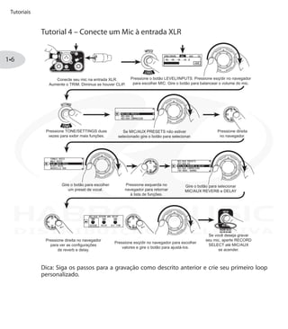Tutoriais
1•6
Tutorial 4 – Conecte um Mic à entrada XLR
Dica: Siga os passos para a gravação como descrito anterior e crie seu primeiro loop
personalizado.
DISTRIBUIÇÃO EXCLUSIVA
 