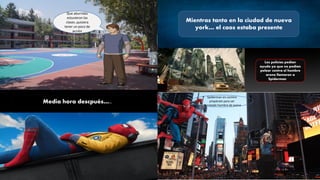 Que aburridas
estuvieron las
clases ,quisiera
tener un poco de
acción
Mientras tanto en la ciudad de nueva
york… el caos estaba presente
Los policías pedían
ayuda ya que no podían
pelear contra el hombre
arena llamaron a
Spiderman
Media hora descpués…..
Spiderman en camino
prepárate para ser
derrotado hombre de arena
 