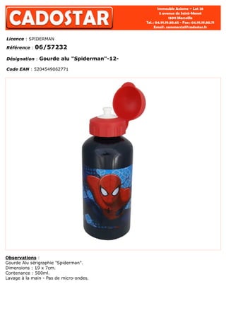 Gourde Spiderman - Rouge - Gourde 500ml