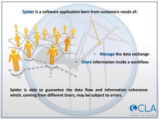 3
Spider is able to guarantee the data flow and information coherence
which, coming from different Users, may be subject t...