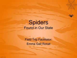 Spiders
Found in Our State

Field Trip Facilitator:
Emma Gail Ronat

 