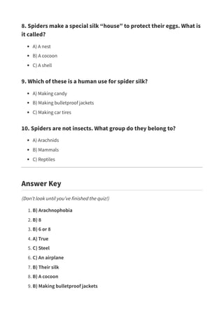 SpiderSuperQuiz: Test Your Knowledge About Spiders and Arachnids | PDF