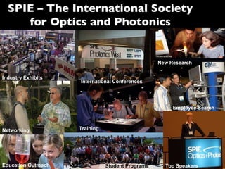 Networking Top Speakers Education Outreach Industry Exhibits International Conferences Student Programs Employee Search New Research SPIE – The International Society for Optics and Photonics Training 