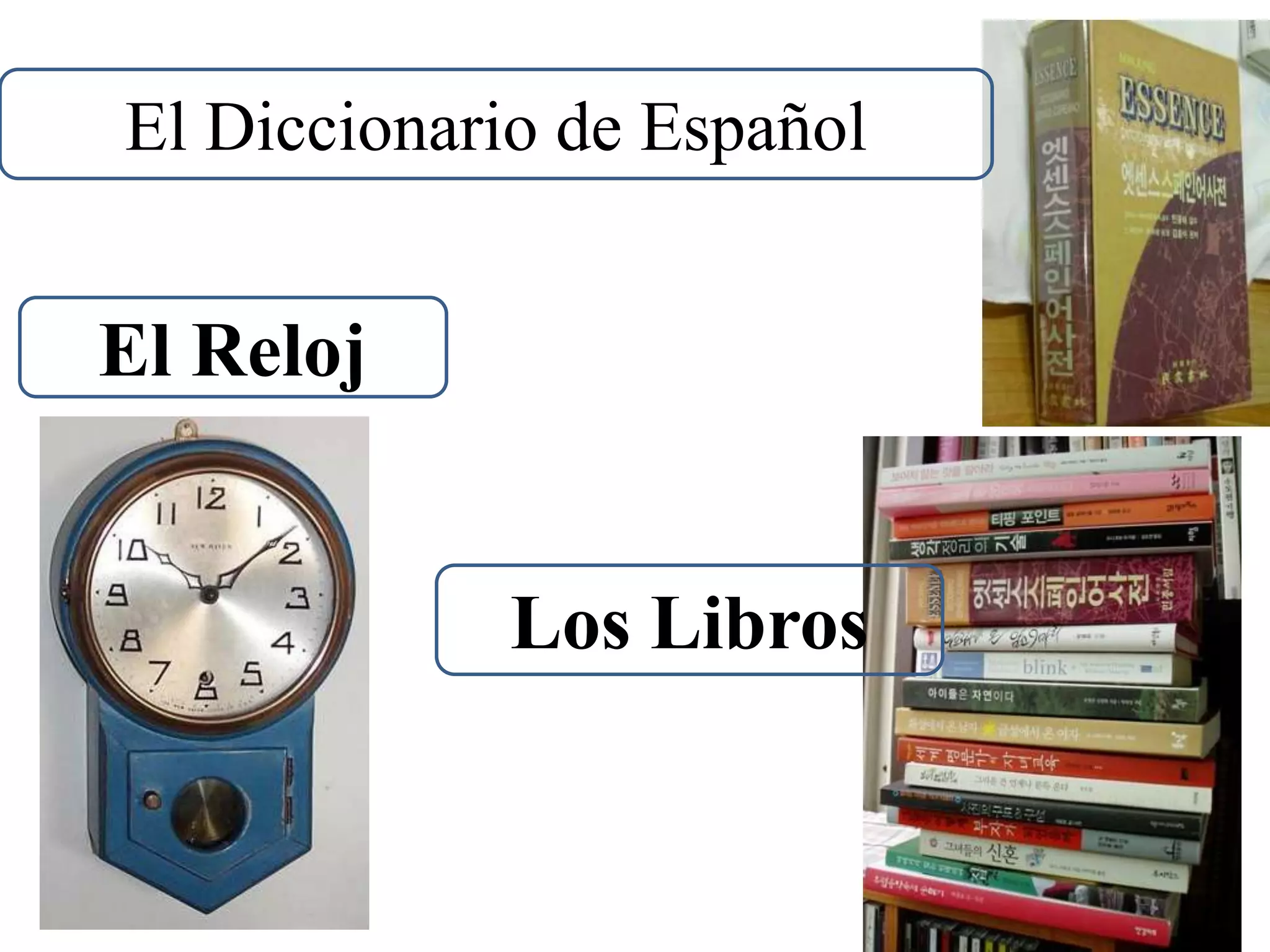 El Diccionario de EspañolEl RelojLos Libros
