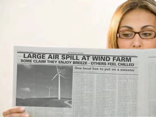Saturday, October 1, 2017
                            San Francisco Chronicle

    LARGE AIR SPILL AT WIND                                                                                                                            brought to you by Carl’s Jr.




   SOME CLAIM THEY ENJOY
                         BREEZE
                                FARM
                                                                             - OTHERS FEEL CHILLED
                                        One local has to put on a
                                                                  sweater
                                      by Eric Corey Freed, Staff Write
                                                                                                  r
                                       PACIFICA, CA - A wind farm
                                                                                       is a        A large wind farm may consist of
                                       group of wind turbines in the                                                                a few          used to select locations for
                                                                                    same           dozen to several hundred individua                                                  wind
                                      location used for production of electric                                                            l        energy development. The WPD
                                                                                                   wind turbines, and cover an extended                                                 is a
                                      p owe r. I n d i v i d u a l t u r b i n e s                                                                calculation relating to the effective
                                                                                      a re        area of hundreds of square miles,
                                      interconnected with a medium voltage                                                            but         force of the wind at a particula
                                                                                                  the land between the turbines may                                                          r
                                      (usually 34.5 kV) power collectio                                                                 be        location, frequently expressed in
                                                                                         n        used for agricult ural or other                                                     term
                                      system and communications network                                                                           of the elevation above ground
                                                                                           .      purposes. A wind farm may be located                                                level
                                      At a substation, this medium-voltage                                                                        over a period of time. It takes
                                                                                                  off-shore to take advantage of strong                                                into
                                     electrica l current is increase                                                                             account velocity and mass. Color-
                                                                                   d in           winds blowing over the surface
                                     voltage with a transfor mer                                                                   of an         coded maps are prepare d for
                                                                                      for         ocean or lake.                                                                            a
                                     connect ion to the high voltage                                                                             particular area describing, for example,
                                                                                                 The world's first wind farm
                                     transmission system.                                                                               –        "Mean Annual Power Density, at
                                                                                                 consisting of 20 wind turbines rated                                                    50
                                     A large wind farm may consist of                                                                  at        Meters." The results of the above
                                                                                 a few           30 kilowatts each – was installed
                                     dozen to several hundred individua                                                               on        calculati on are used in an
                                                                                         l       the shoulder of Crotched Mountain                                                 index
                                     wind turbines, and cover an extended                                                              in       developed by the National Renewab
                                                                                                 southern New Hampshir                                                                    le
                                    area of hundreds of square miles,                                                             e in          Energy Lab and referred to as "NREL
                                                                                    but          December, 1980.[1][2] The Roscoe
                                    the land between the turbines may                                                                           CLASS." The larger the W
                                                                                      be        Wind Farm (780 MW) in the state                                                       PD
                                    used for agricult ural or other                                                                   of        calculation the higher it is rated
                                                                                                Texas, United States, is the world's                                                    by
                                    purposes. A wind farm may be located                                                                       class.[5]
                                                                                                largest wind farm.[3] Spain, Denmark
                                    off-shore to take advantage of strong                                                               ,      Wind farm siting can be highly
                                                                                                and Germany are Europe's main
                                    winds blowing over the surface                                                                wind         controversial, particularly when
                                                                                of an           energy producers; although, the largest                                             sites
                                    ocean or lake.                                                                                             are picturesque or environmentally
                                                                                               wind farm in Europe is the Vlorë
                                   The world's first wind farm                                                                   Wind          sensitive. Related factors may include
                                                                                       –       Farm (500 MW) located in Albania.
                                   consisting of 20 wind turbines rated                                                                       having substantial bird life, or requiring
                                                                                     at        A quantity called the Wind Power
                                   30 kilowatts each – was installed                                                                          roads to be built through pristine
                                                                                    on         Density (WPD) is used to select
                                   the shoulder of Crotched Mountain                                                                          areas. The areas where wind farms
                                                                                     in        locations for wind ene                                                                are
                                   southern New Hampshir                                                                          rgy         built are generally non-residential,
                                                                               e in            development. The WPD is a calculatio                                                 due
                                   December, 1980.[1][2] The Roscoe                                                                  n        to noise concern s and se
 