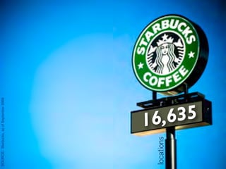 SOURCE: Starbucks, as of September 2009




                   16
locations
                      ,635
 