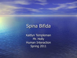 Spina Bifida Kaitlyn Templeman Mr. Holly Human Interaction Spring 2011 