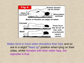Males tend to have wider shoulders than hips and so
are in a slight "head up" position when lying on their
sides, whilst females with their wider hips, the
opposite is true.
 