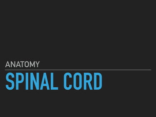 SPINAL CORD
ANATOMY
 