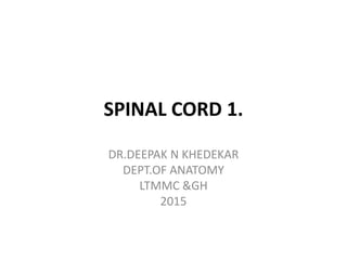 SPINAL CORD 1.
DR.DEEPAK N KHEDEKAR
DEPT.OF ANATOMY
LTMMC &GH
2015
 