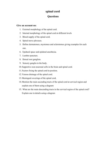 Anatomy of the Spinal Cord (Questions ) | DOC