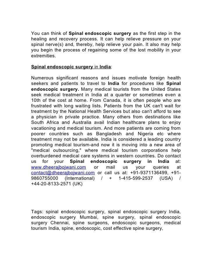 Spinal Endoscopic Surgery In India An Overview Spinal Endoscopic Surgery In India An Overview