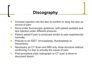 Discography Injection Spinal Injections | PPT
